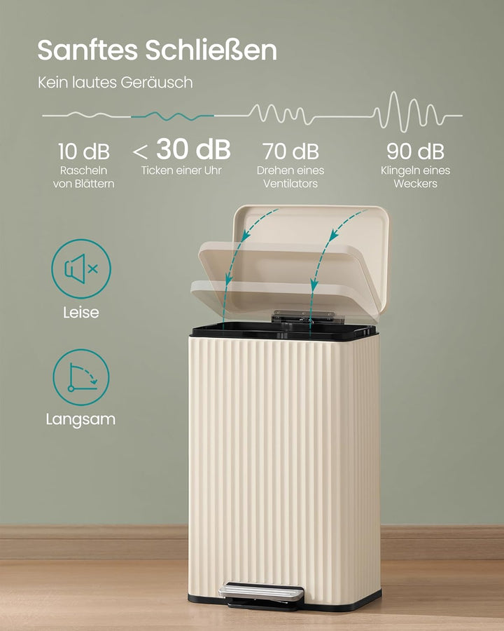 SONGMICS Mülleimer Küche, 50 Liter, Abfalleimer mit Pedal, Tretmülleimer mit Deckel, Softclose, Inne