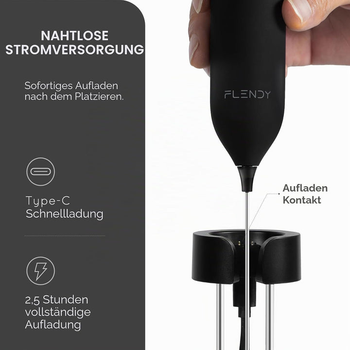 Wiederaufladbarer Hand Milchaufschäumer Stab, Aufschäumer Stab mit USB-C Ladehalterung, Mini Milchau