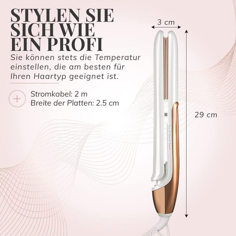 Haarglätter Und Lockenstab 2 In 1 | Ein Glamouröses Glätteisen in Rosegold mit Verstellbarer Tempera