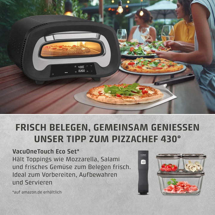 CASO PizzaChef 430° - Pizzaofen, 80-430°C, 8 Automatikprogramme, Cordierit Pizzastein (33x33cm), ein
