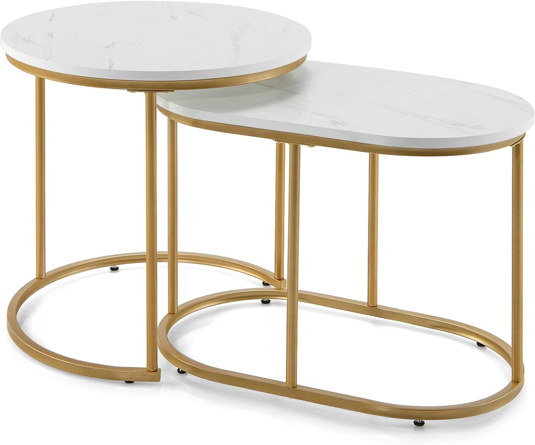 Giantex 2er Set Beistelltisch Marmor Gold, Couchtisch Sofatisch Verschiedene Grössen, Wohnzimmertisc
