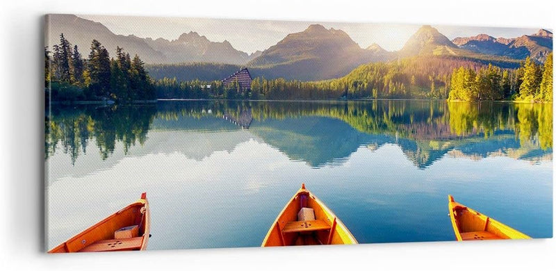 Panorama Bilder auf Leinwand 100x40cm Leinwandbild mit Rahmen See Natur Gross Wanddeko Bild Schlafzi