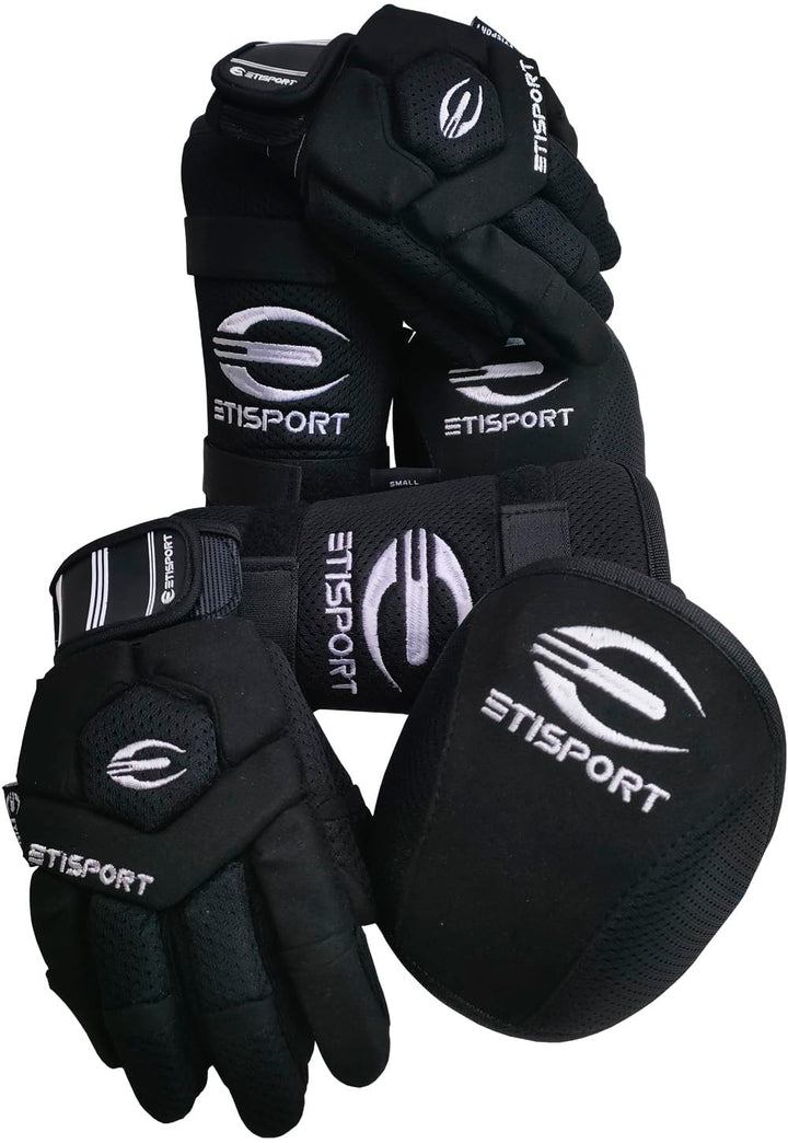 Schutzset, Handschuhe, Knieschützer, Schienbeinschützer für Rollhockey für Kinder Starter. Professio