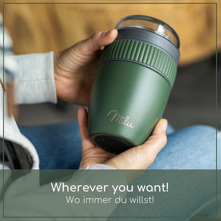 Milu Müslibecher to go 400ml I isolierter Edelstahl Joghurtbecher für Müsli I auslaufsicherer Becher