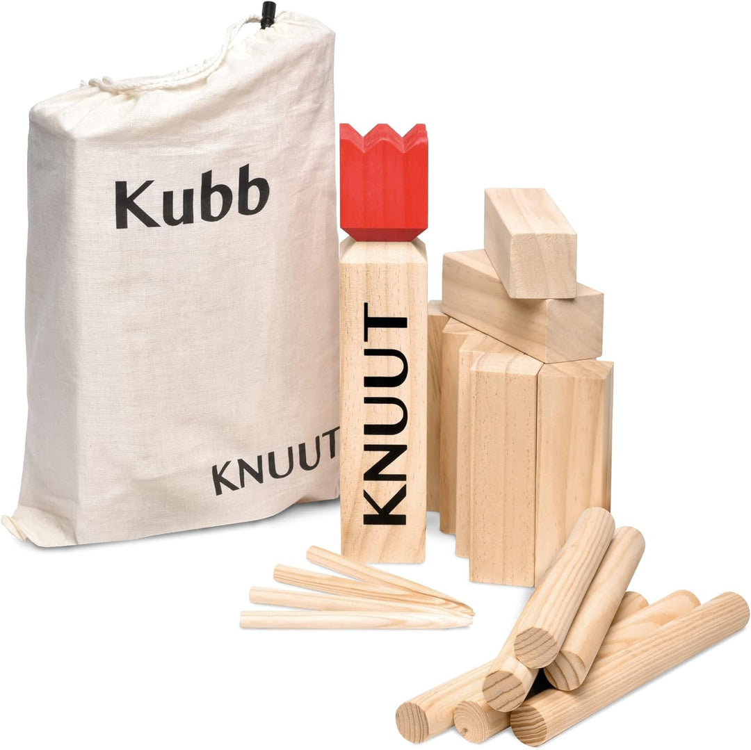 Toyfel XXL Kubb Spiel Knuut - FSC® Holzspiel mit Stoffbeutel – Spannendes Schweden Schach aus Kiefer