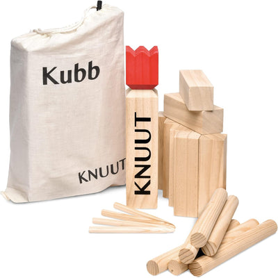 Toyfel XXL Kubb Spiel Knuut - FSC® Holzspiel mit Stoffbeutel – Spannendes Schweden Schach aus Kiefer