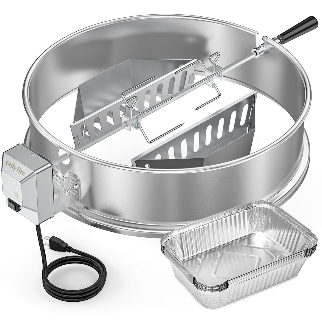 onlyfire Upgrade Edelstahl Grillspiess Set für Weber 57cm Kettle Holzkohlegrill, Inkl. Kohlekörbe un