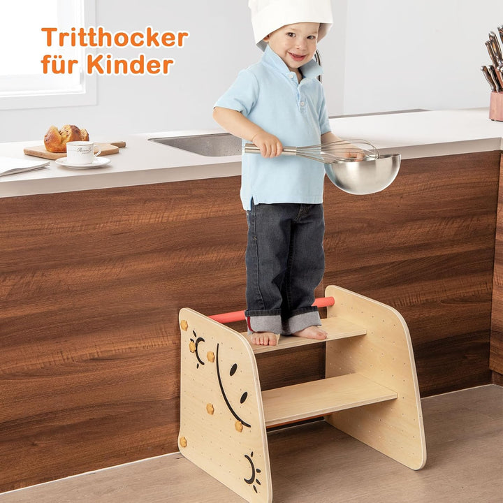 DREAMADE 6 in 1 Klettergerüst Indoor mit 2-seiteiger Rampe, Sprossendreieck Kletterspielzeug aus Hol