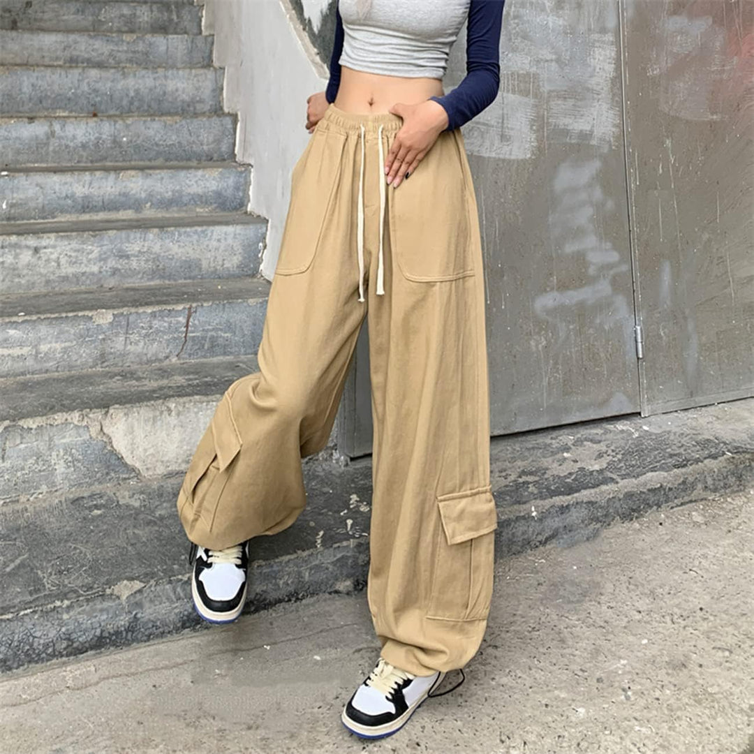 Linsennia Cargohose Damen Baggy Y2k Cargo Parachute Pants Weite Teenager Mädchen High Waist Streetwe