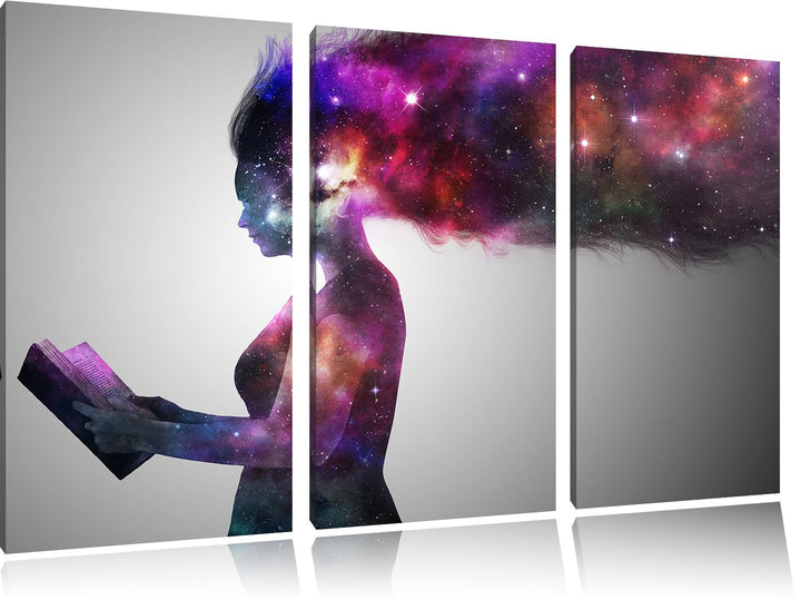 Pixxprint abstrakte Frau mit Buch als Leinwandbild/Grösse: 3 Teilig (120x80) cm/Wandbild/Kunstdruck/
