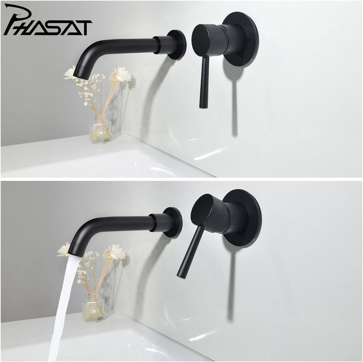 PHASAT Waschtischarmaturen, Wandmontage, Wasserhahn Bad Unterputz Armatur Messing, mit 360 Grad dreh