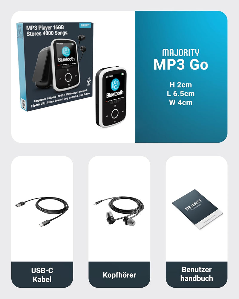 MP3 Player Bluetooth | MP3 Player Kinder 16 GB interner Speicher, erweiterbar 128 GB | Mp 3-Player m