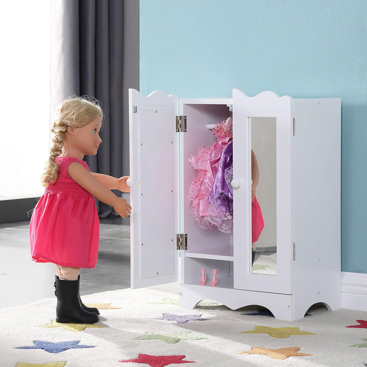 Holzpuppenmöbel mit 6 Kleiderbügeln Offener Kleiderschrank Organizer Puppenschrank für Puppen Spielz