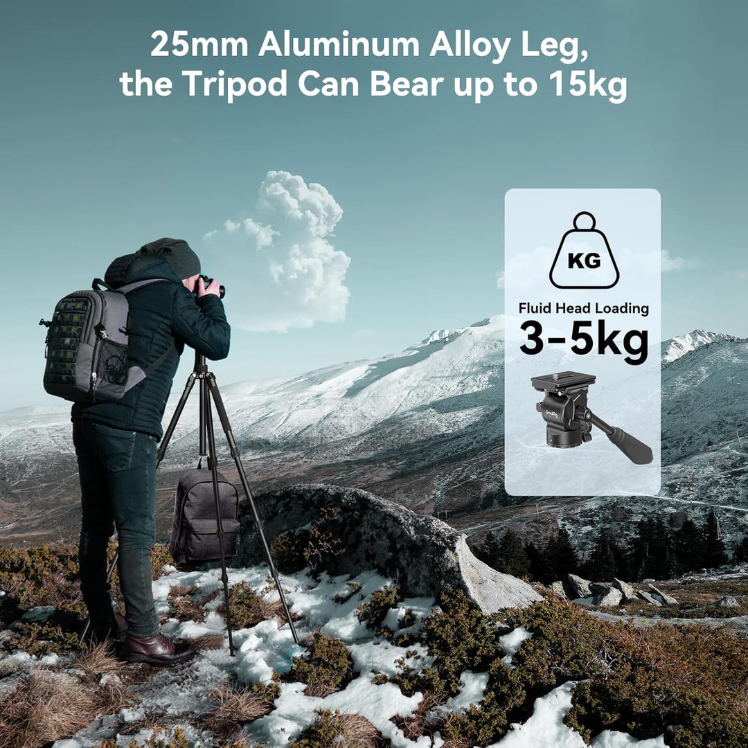 SMALLRIG 71" Videostativ mit Fluidkopf, Aluminium Kamerastativ, 360-Panorama Video Tripod für Reisen