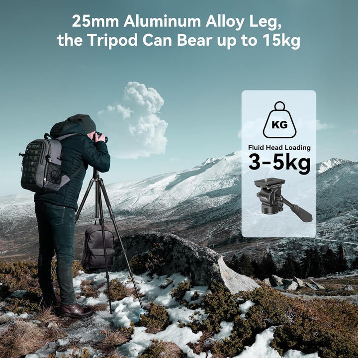 SMALLRIG 71" Videostativ mit Fluidkopf, Aluminium Kamerastativ, 360-Panorama Video Tripod für Reisen