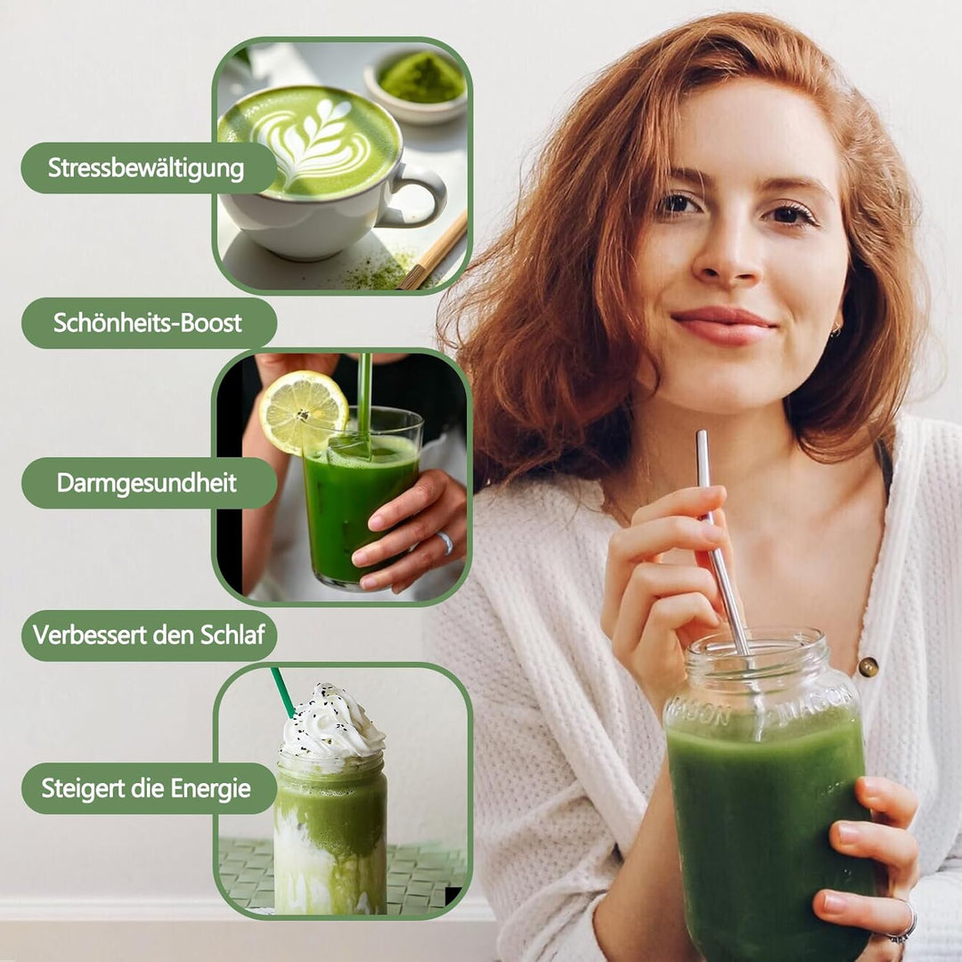 Matcha Set mit Erdbeermuster, Bestehend aus Schale mit Ausguss, Schneebesen, Halter, Bambuslöffel un