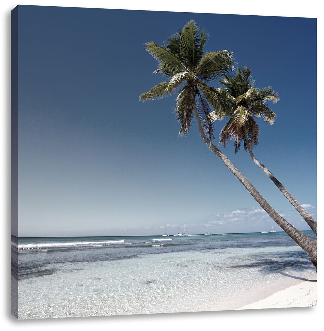 Pixxprint Zwei Palmen ragen über das Wasser schwarz/weiss, Format: 70x70 auf Leinwand, 70x70