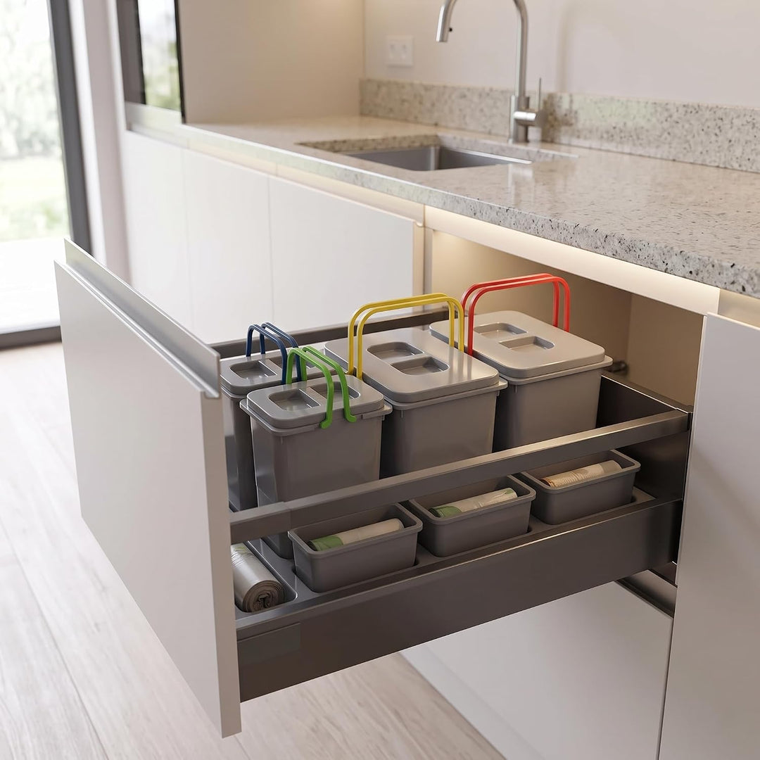 Mülltrennsystem Küche für 90 cm Schrank 4-fach 80,3x49x40 cm (2x 20L + 2x 9L) mit Deckel Einbau Abfa
