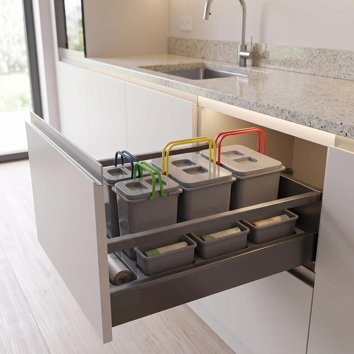 Mülltrennsystem Küche für 90 cm Schrank 4-fach 80,3x49x40 cm (2x 20L + 2x 9L) mit Deckel Einbau Abfa