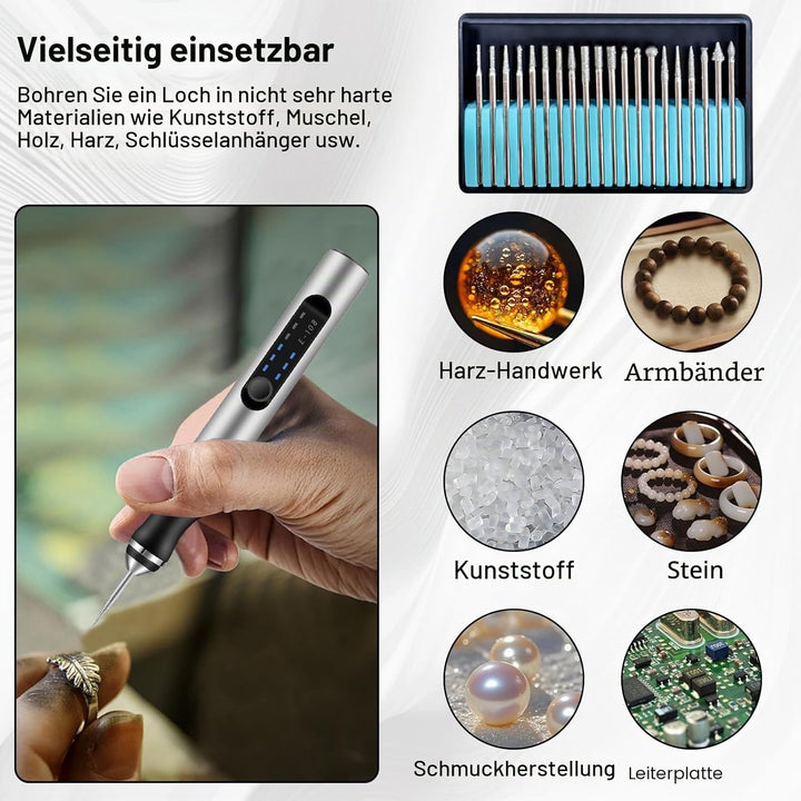 Mini Handbohrer Elektrisch, 3-Gang USB Wiederaufladbar, Kompakte DIY Bohrmaschine für Holz, Harz, Le