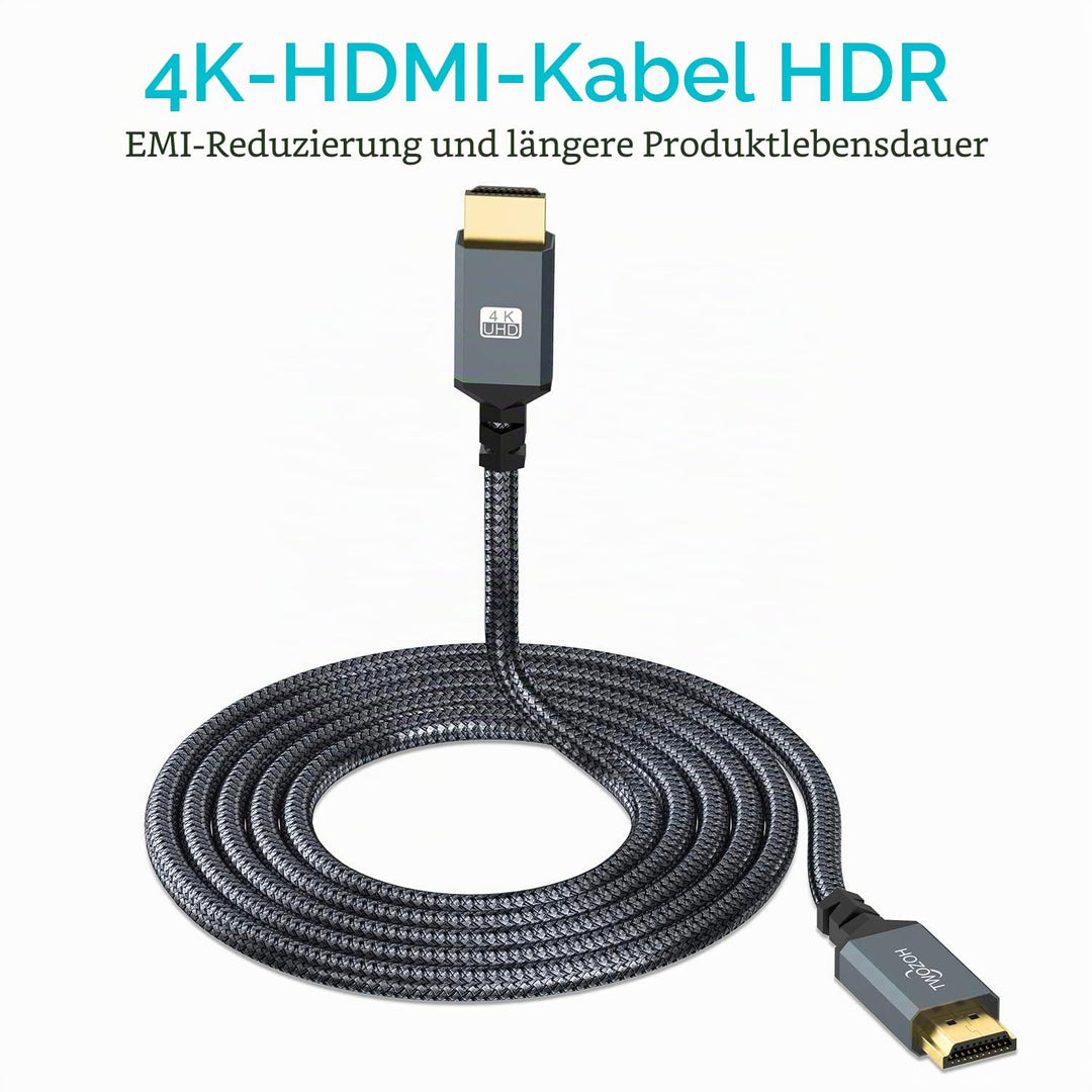 Twozoh 4K HDMI Kabel 2M 2 Stück, Geflochtenes Nylon HDMI auf HDMI Kabel Unterstützt 18Gbps 3D/4K@60H