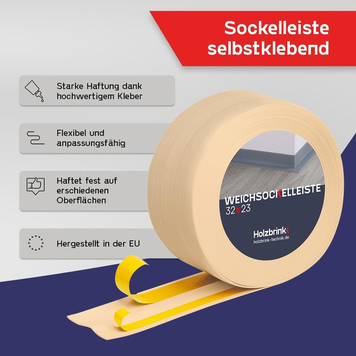HOLZBRINK Weichsockelleiste selbstklebend KIEFER Knickleiste, 32x23mm, 25 Meter 25m Kiefer, 25m Kief