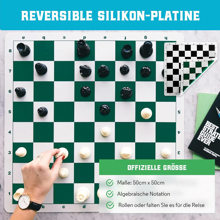 Best Chess Set Ever 3X – Turnierschachset mit 20" Silikonbrett (Patentiert, Beidseitig & Aufrollbar)