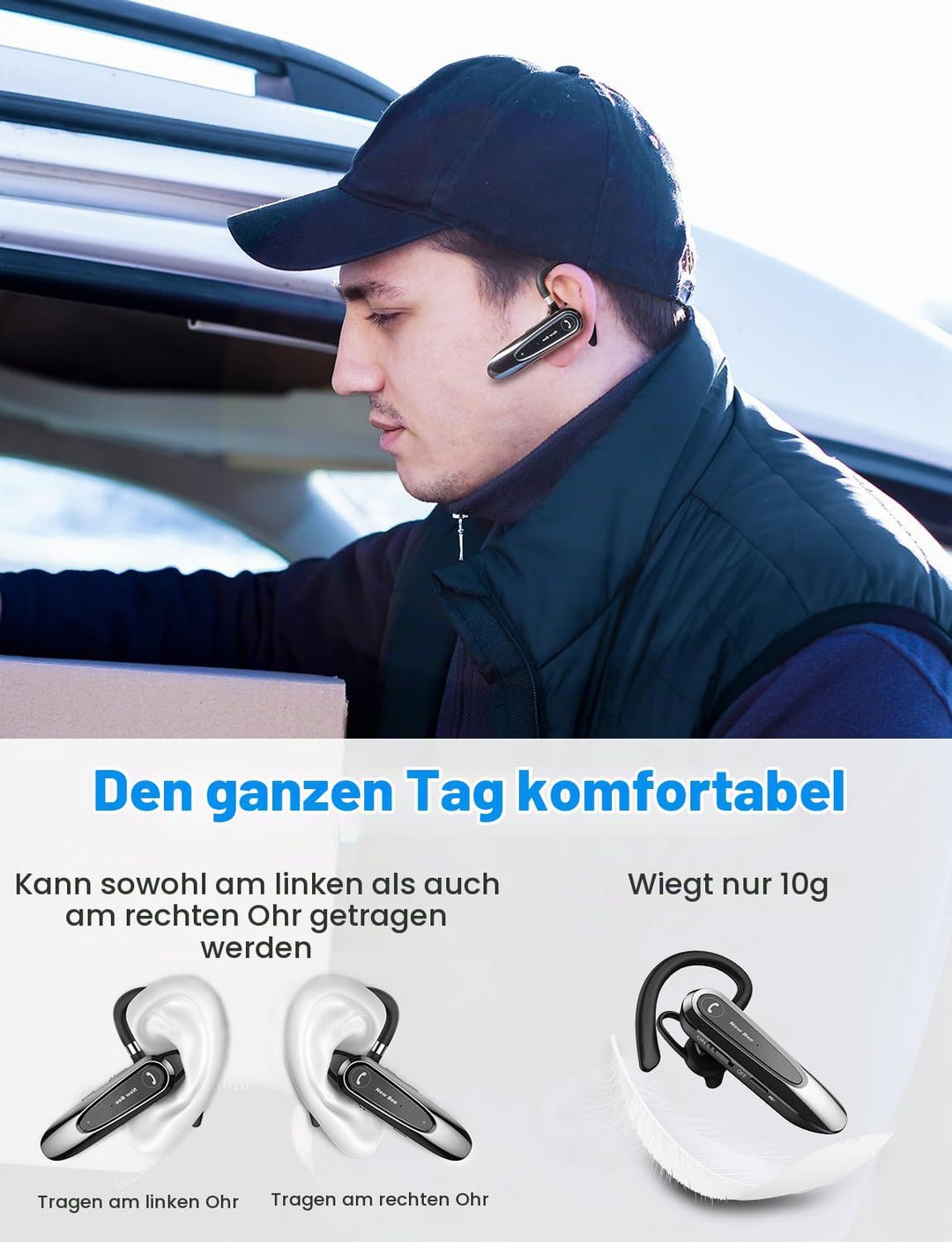 New Bee Bluetooth Headset Wireless Freisprech Telefon mit Dual Mic V5.0 Freisprech-Bluetooth-Ohrhöre