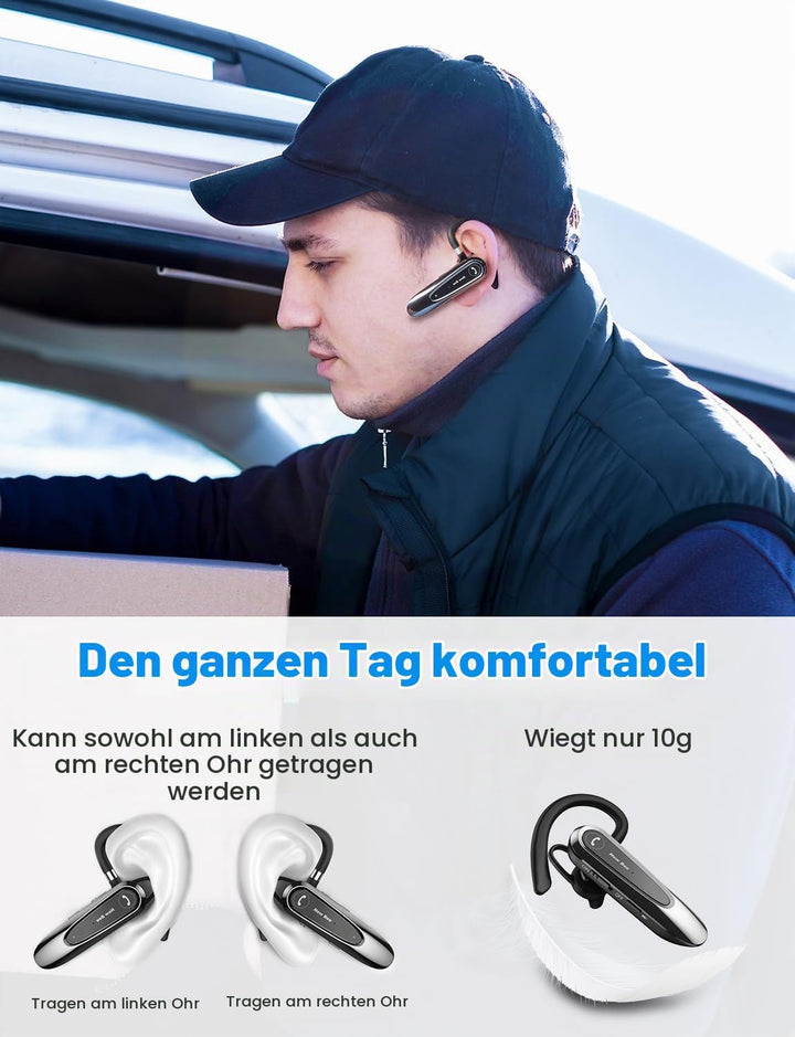 New Bee Bluetooth Headset Wireless Freisprech Telefon mit Dual Mic V5.0 Freisprech-Bluetooth-Ohrhöre