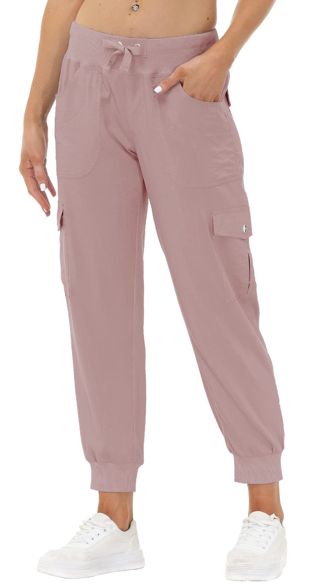 JINSHI Hosen Damen Cargohose Lange Capri Freizeithose Outdoor Jogginghose High Waist mit Kordelzug X