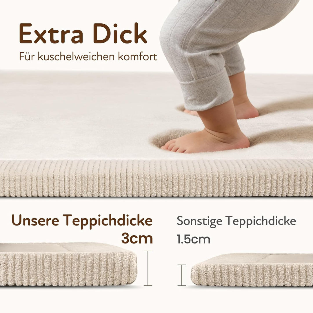 Treeboy Spielmatte Baby 80x150x3cm beige – Teppich für Kinderzimmer mit hochwertigem Memory-Schaum –