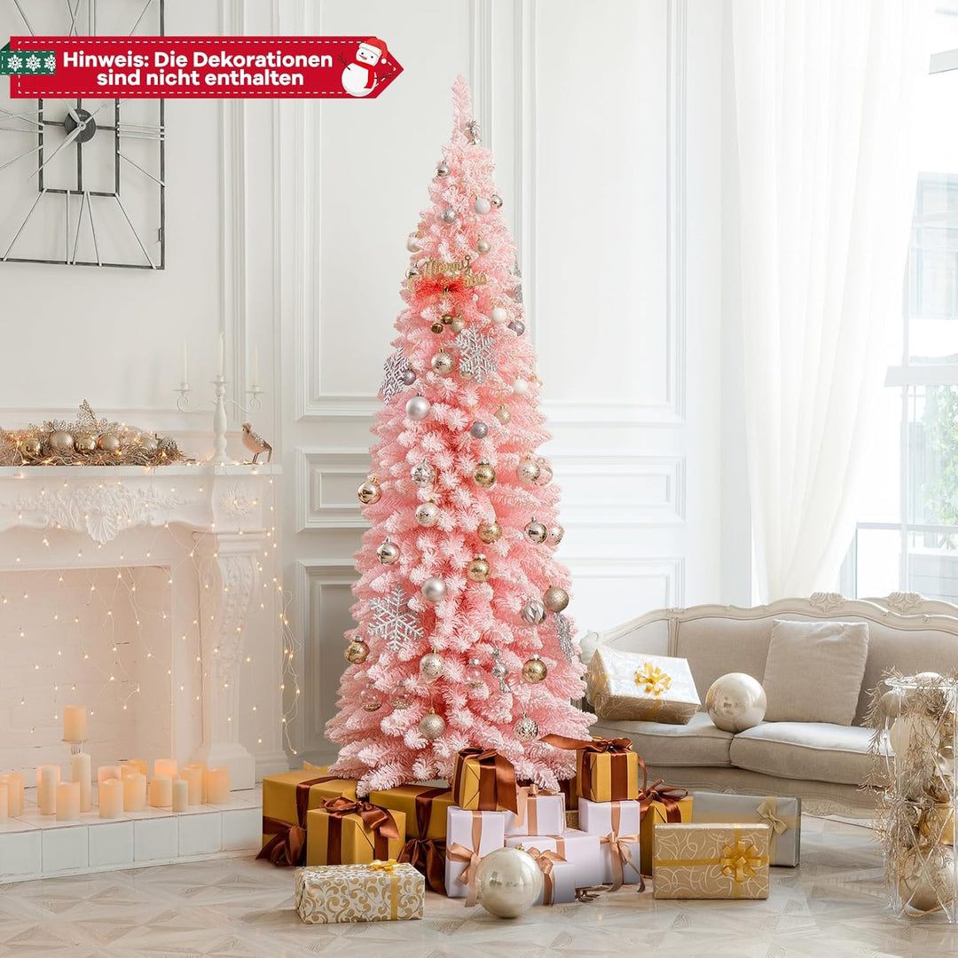 COSTWAY künstlicher Weihnachtsbaum Bleistift, 180 cm Tannenbaum mit Schnee, Christbaum mit 460 Zweig