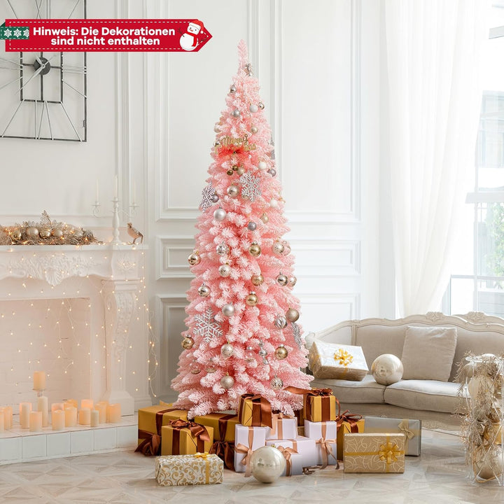 COSTWAY künstlicher Weihnachtsbaum Bleistift, 180 cm Tannenbaum mit Schnee, Christbaum mit 460 Zweig