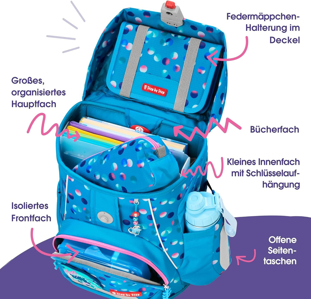 Step by Step Schulranzen-Set FIT „Dolphin Finja“ 5-teilig, blau, Delfin-Design, ergonomischer Tornis