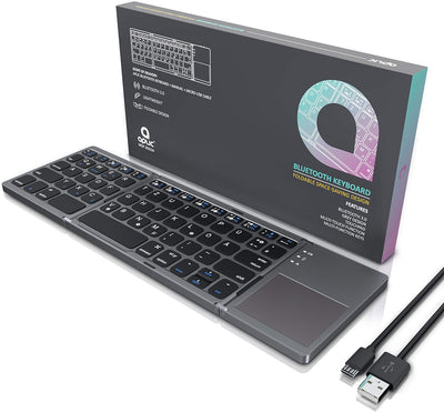 CSL - Bluetooth Tastatur klappbar mit Touchpad für PC Smartphone oder Tablet - faltbares Keyboard im