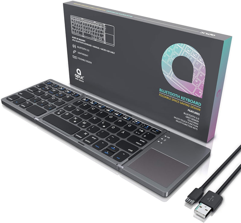 CSL - Bluetooth Tastatur klappbar mit Touchpad für PC Smartphone oder Tablet - faltbares Keyboard im