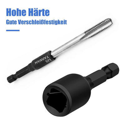 8Stk Gewindebohrer Adapter, M4-M16 1/4 Zoll,Sechskantschaft Maschinengewindebohrer Vierkant Treiber