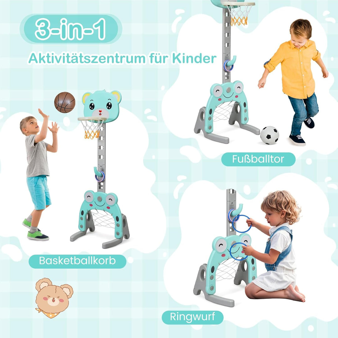 DREAMADE 3 in 1 Kinder Basketballkorb Set höhenverstellbar, Kinder Spielplatz mit Basketballkorb & F
