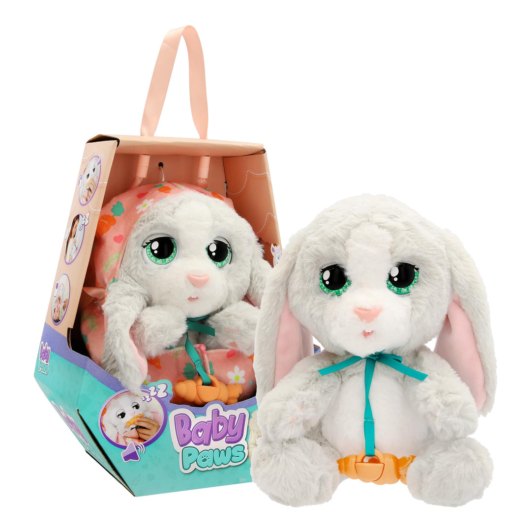 BABY PAWS Bunny, Interaktiver Plüschhase mit Lauten, der die Augen öffnet und Schliesst und einen Tr