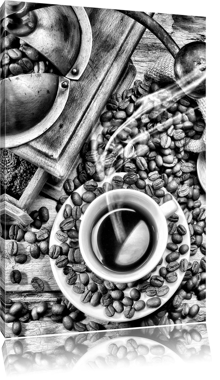 Pixxprint Kaffee Cappuccino / 100x70cm Leinwandbild bespannt auf Holzrahmen/Wandbild Kunstdruck Deko