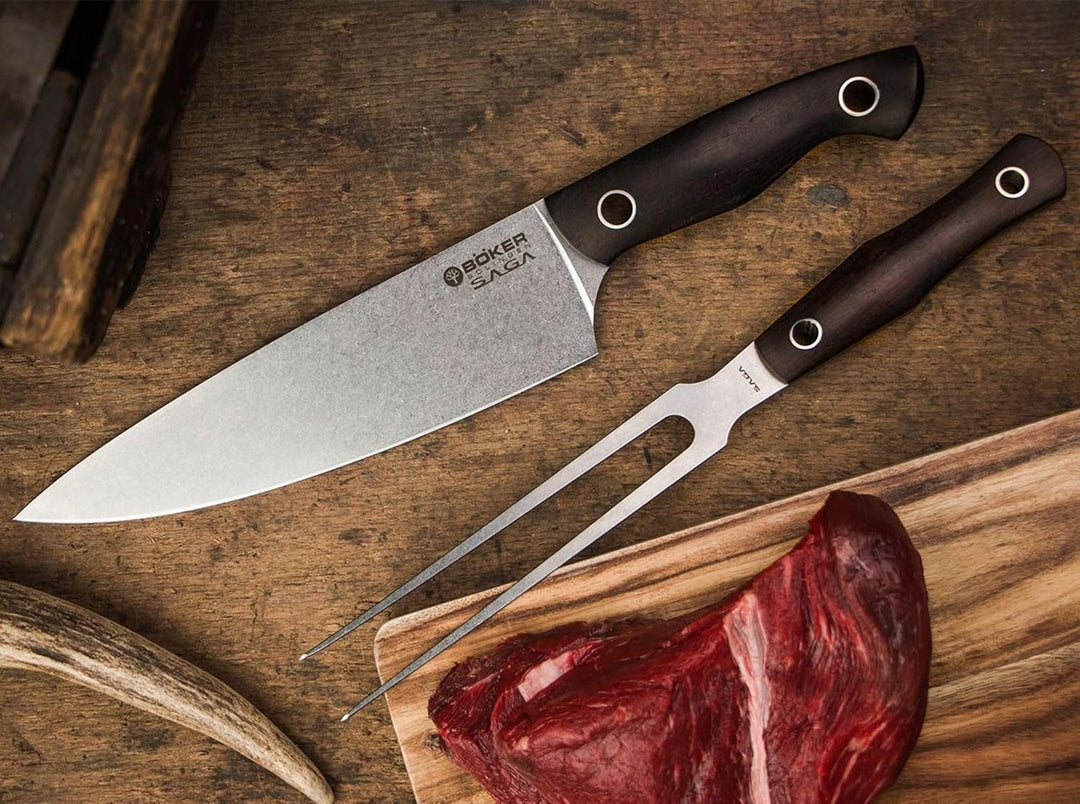 Böker Manufaktur BÖKER SAGA GRENADIL Stone Fleischgabel, Stahl, Braun, 29.8 x 5 x 2 cm, Fleischgabel