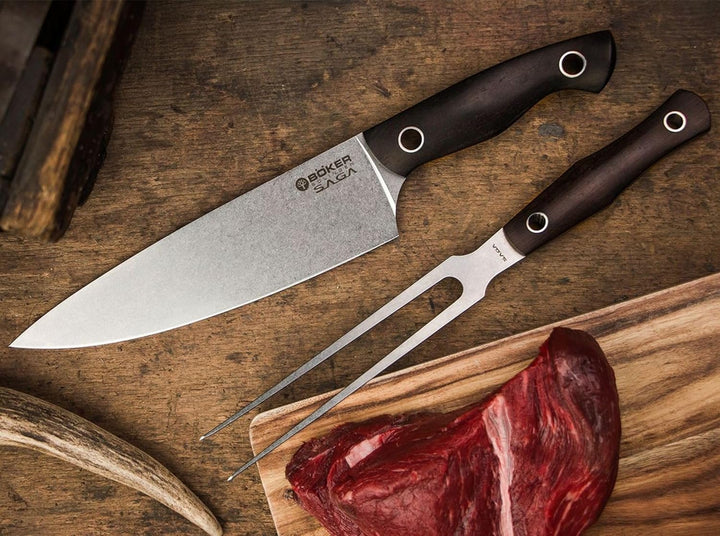 Böker Manufaktur BÖKER SAGA GRENADIL Stone Fleischgabel, Stahl, Braun, 29.8 x 5 x 2 cm, Fleischgabel