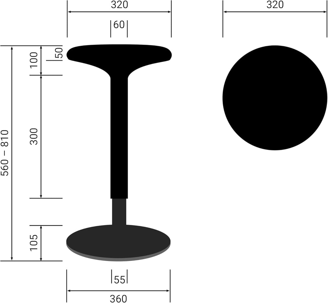 boho office® Stehhilfe, Sitzhilfe, Ergonomischer Hocker, Stehhocker, Stehsitz, Schwarz, Kunststoff,