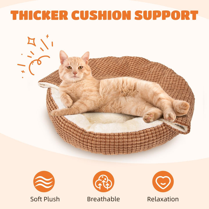Nobleza Katzenbett mit Decke, Rundes Waschbares Hundebett, Flauschiges und Wärmendes Katzenkörbchen