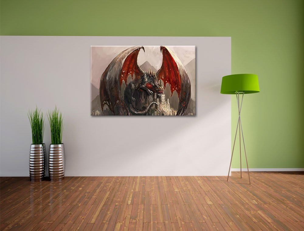 Pixxprint Dragon Castle, Format: 100x70 auf Leinwand, XXL riesige Bilder fertig gerahmt mit Keilrahm