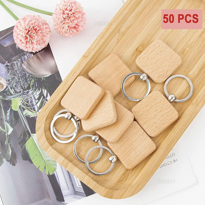 Kafei 50 StüCk DIY SchlüSselbund Quadratisch Geschnitzten SchlüSsel Ring SchlüSsel Ring 40 X 40 Mm