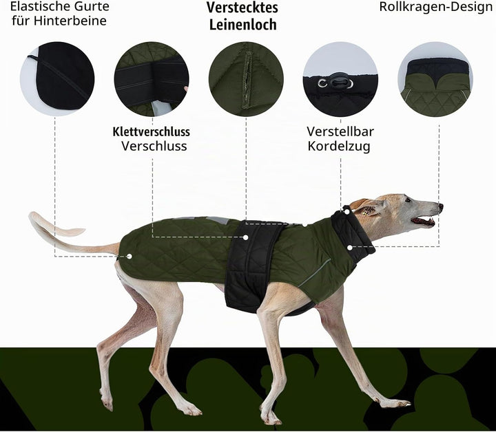 Wasserdichter Windhundmantel, Wasserdichter Winddichter Jacken für Windhund Rollkragenpullover Fleec