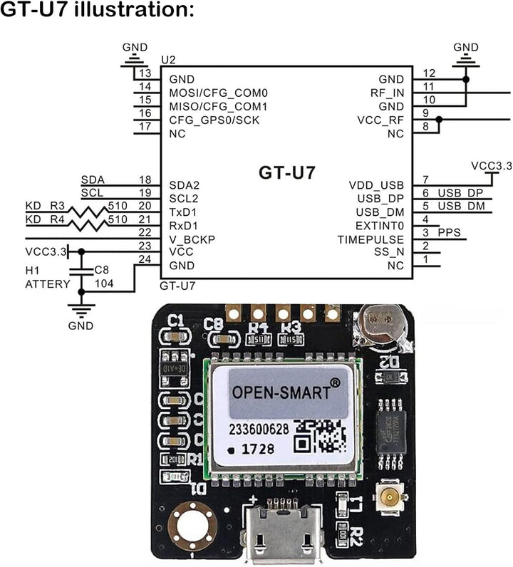 Geekstory GT-U7 GPS Modul GPS-Empfänger Navigationssatellit mit EEPROM Kompatibel mit 6M 51 Mikrocon