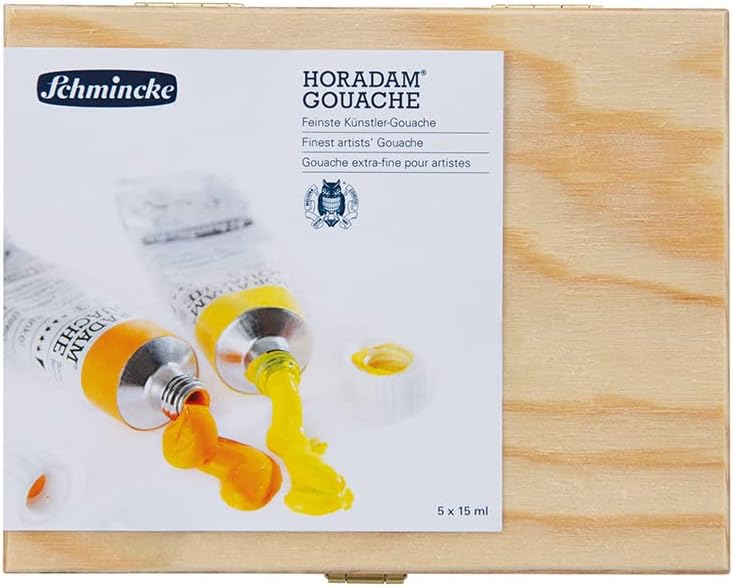 Schmincke - HORADAM® Gouache, 5 x 15 ml-Tuben, 727131 097, 10 feinste Gouache-Farbtöne im Holzkasten