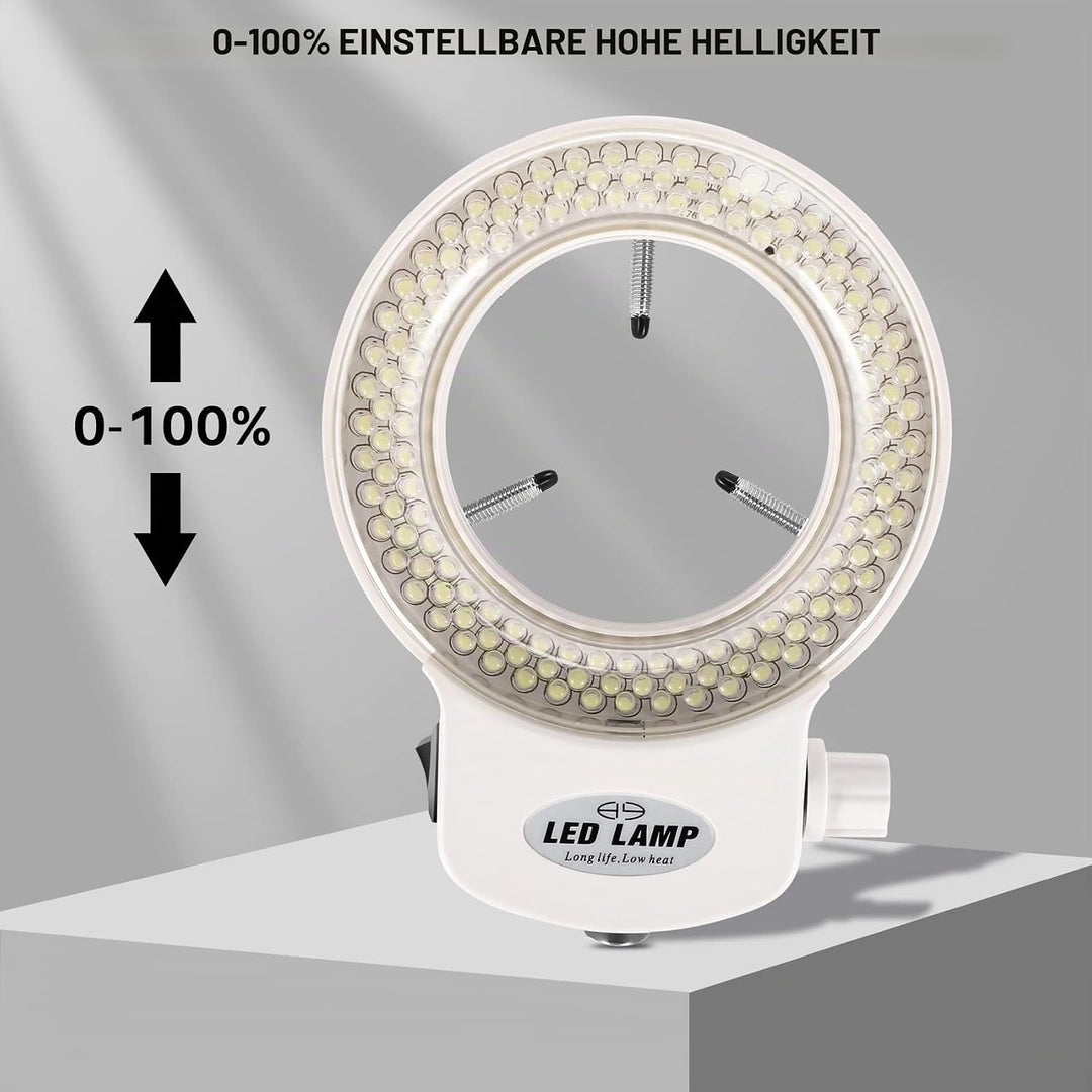 Jevina 144LEDs Ringlicht Ringleuchte Fuer Mikroskop Microscope Lampe Licht 6000K 0-100% Einstellbar